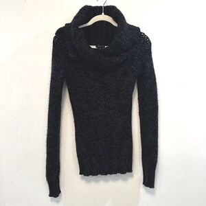 BORBONESE black and grey knit 100% cashmere cowl neck sweater